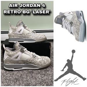 LIKE NEW- AIR JORDAN 4 Retro Laser BG White Chrome Metallic Silver Sneaker Y 4.5